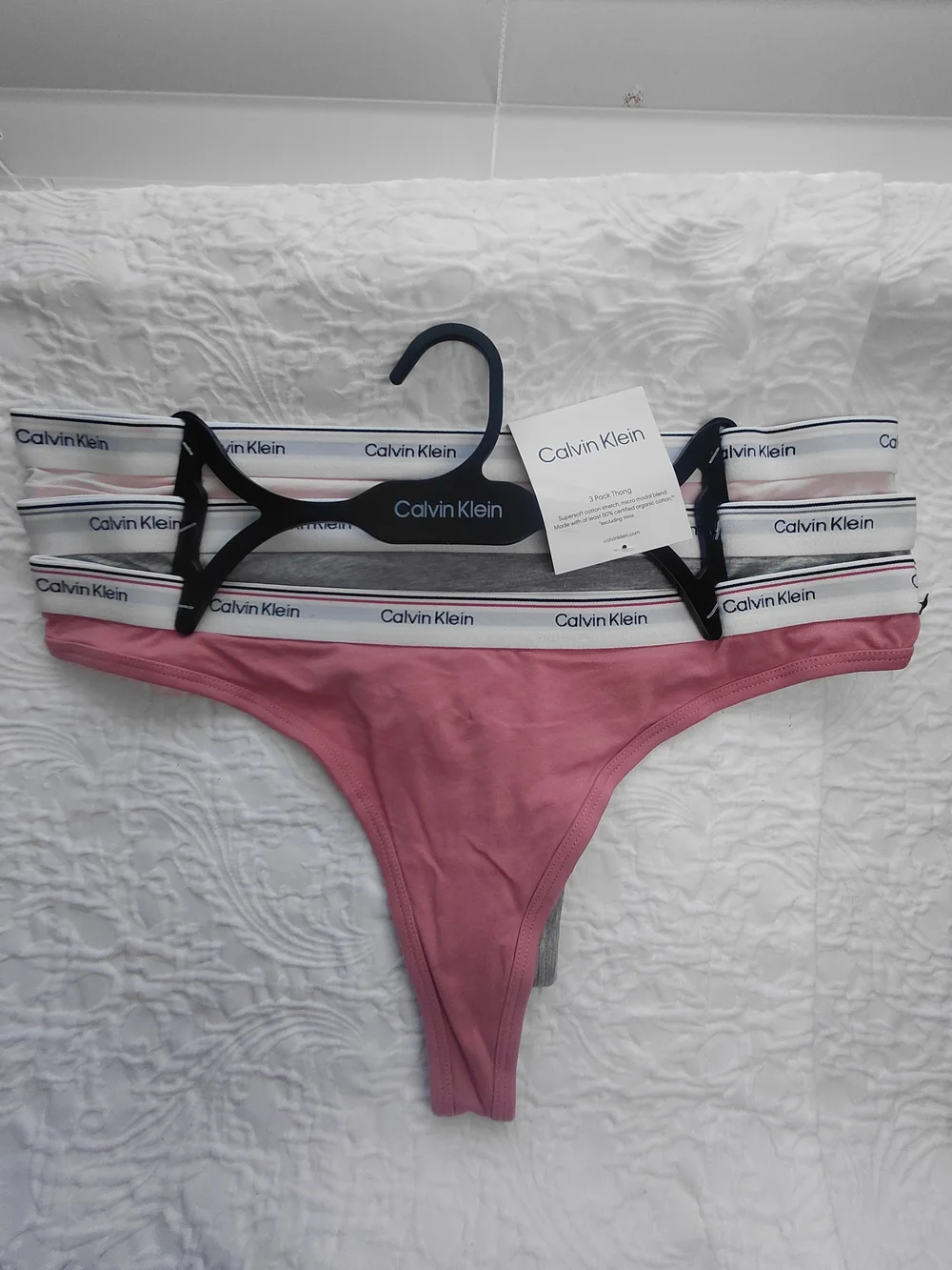 Calvin Klein Pink, Gray & Light Pink Cotton Thong 3 Set Sz L